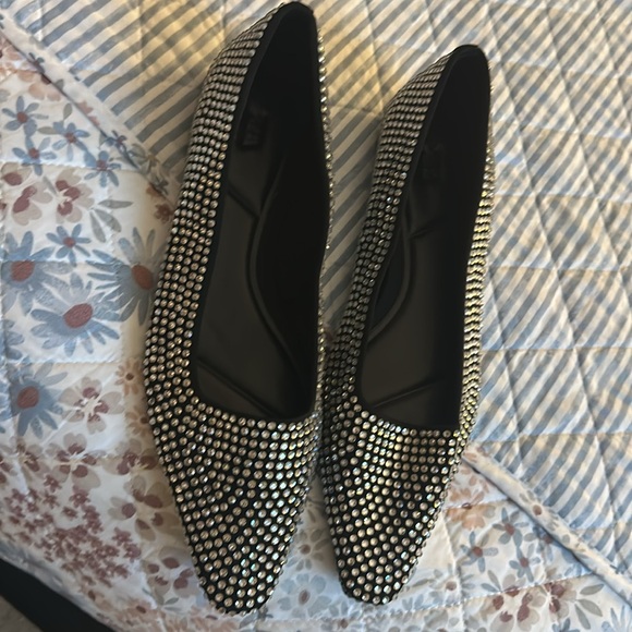 Black and Silver Studded Flats - Picture 2 of 3